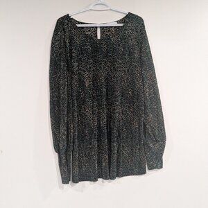 BNWT Cleo Leopard Print Crinkle Blouse Green Tan Black Size XXL
